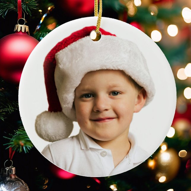 Kids Christmas Photo Template Name Year Santa Ceramic Ornament (Creator Uploaded)