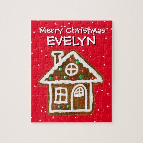 Kids Christmas puzzle with cute gingerbead house