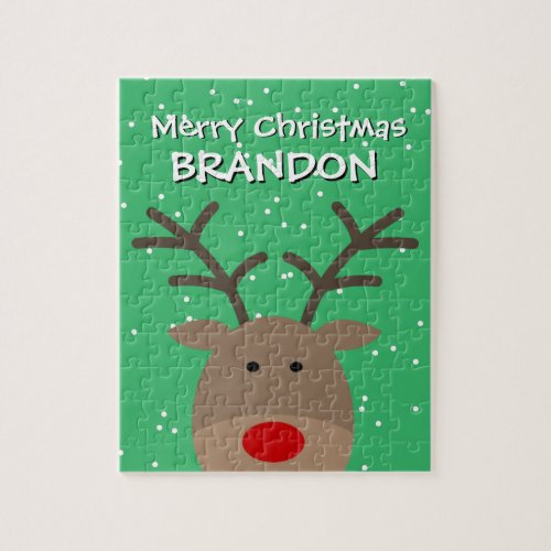 Kids Christmas puzzle with cute Rudolf reindeer