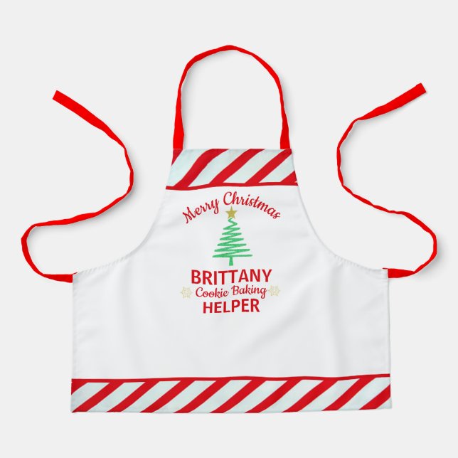 Kid's Christmas Red & White Stripes Candy Cane  Apron (Front)