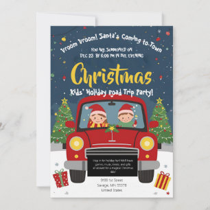 Kids Christmas Road Trip Car Holiday Party Card