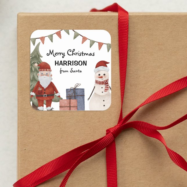Kids Christmas Santa & Snowman Holiday Square Sticker (Creator Uploaded)