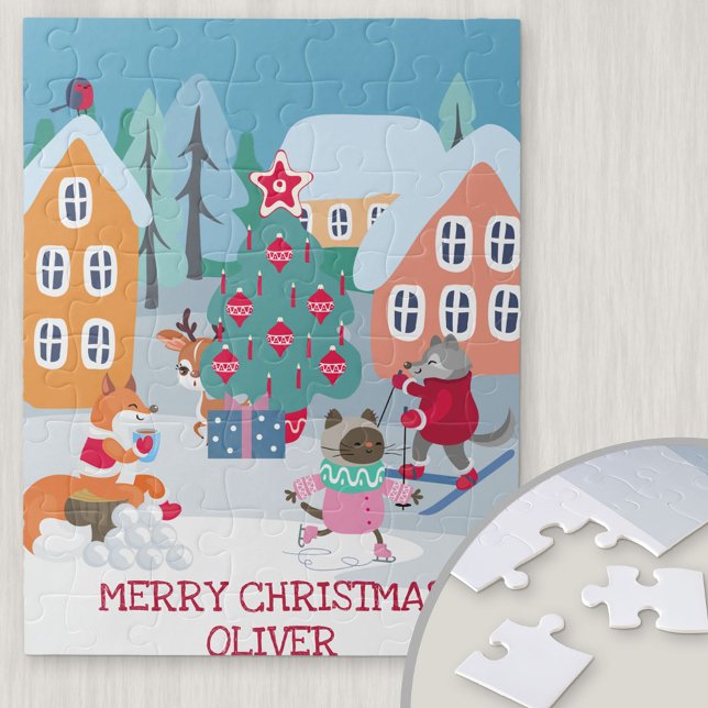 Kids Christmas Scene with Woodland Animals Jigsaw Puzzle (Creator Uploaded)