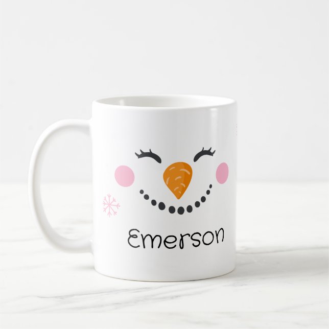 Kid's Christmas Smiling Snowman Personalized Mug (Left)