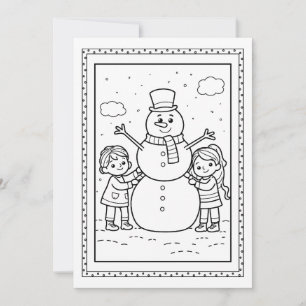 Kids Christmas Snowman Coloring Flat Note Card