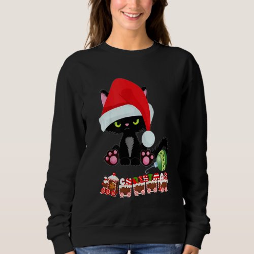 Kids Christmas Train  Black Cat With Red Christmas Sweatshirt