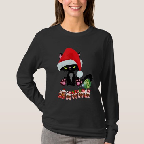 Kids Christmas Train  Black Cat With Red Christmas T_Shirt