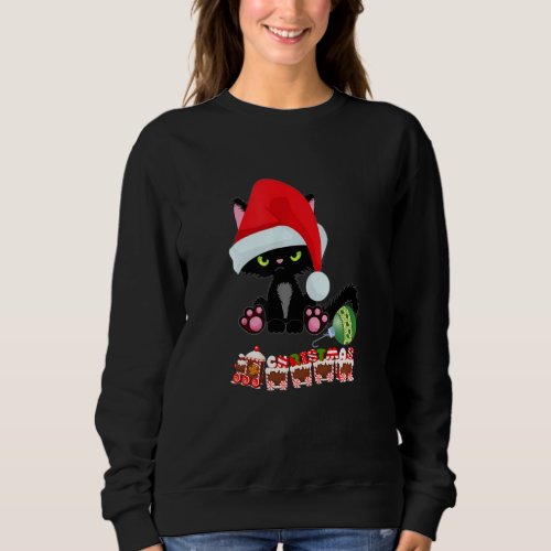 Kids Christmas Train Funny Black Cat With Red Chri Sweatshirt