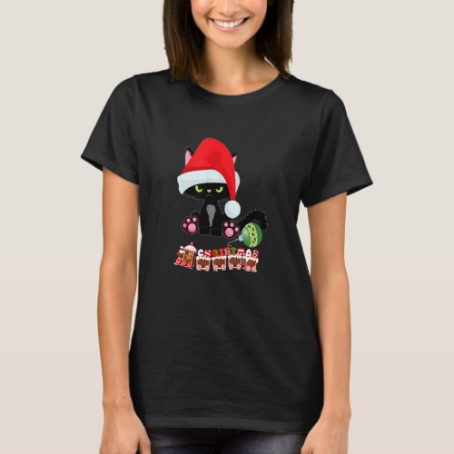Kids Christmas Train Funny Black Cat With Red Chri T_Shirt