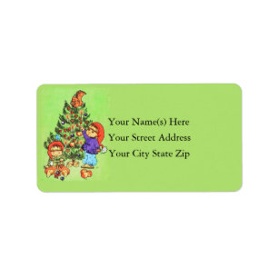 Kids & Christmas Tree Vintage Address Label