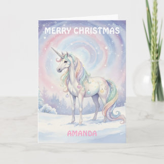Kids Christmas Unicorn Snowy Wish Holiday Card