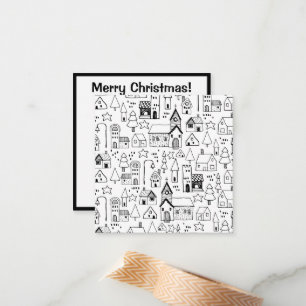 Kids Christmas Village Whimsical Black & White Note Card