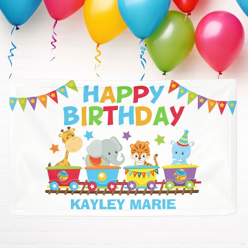 Kids Circus Animal Train Cute Birthday Party Banner