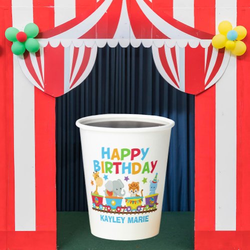 Kids Circus Animal Train Cute Custom Birthday Paper Cups