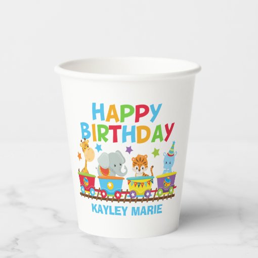 Kids Circus Animal Train Cute Custom Birthday Paper Cups | Zazzle