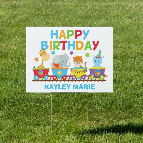 Kids Circus Animal Train Cute Custom Birthday Yard Sign