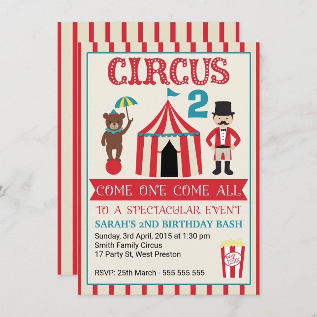 Kids Circus Birthday Party Invitation (Front/Back)