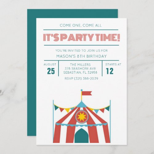 Kids Circus Birthday Party Invitation