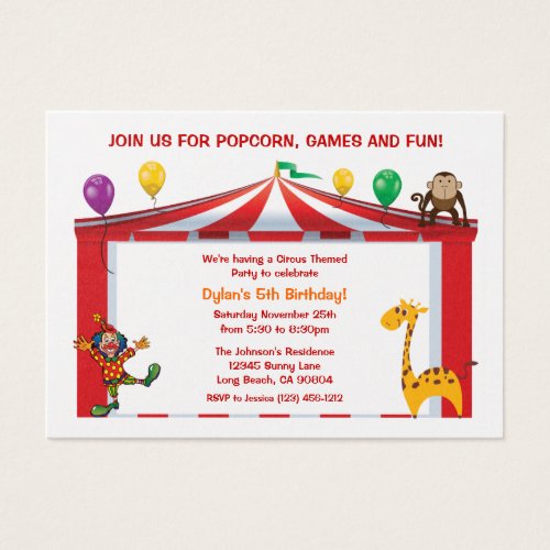 Kids Circus Birthday Party Invitations