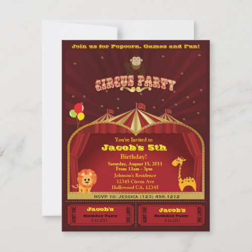 Kid's Circus Birthday Party Invites