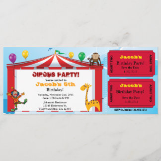 Kids Circus Birthday Ticket Invites
