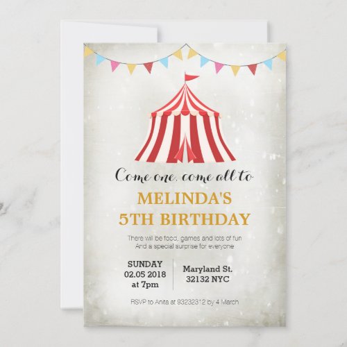 Kids circus carnival Birthday party invitations