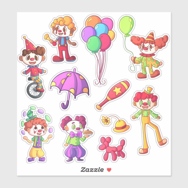 Kids Circus Clowns Sticker (Sheet)