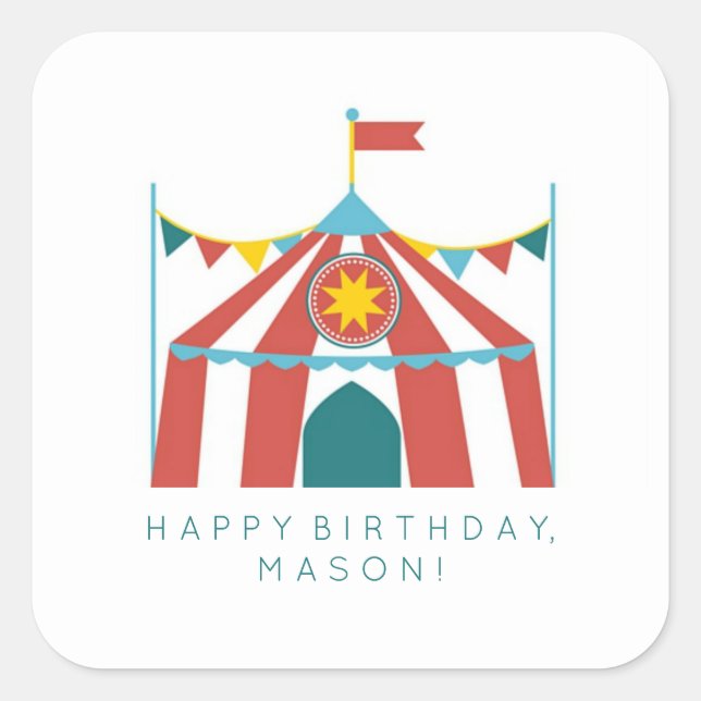 Kid's Circus Theme Birthday Party Favor Stickers (Front)