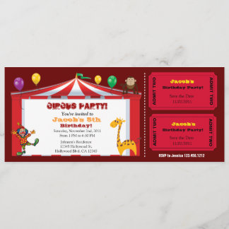Kid's Circus Ticket Birthday Invites
