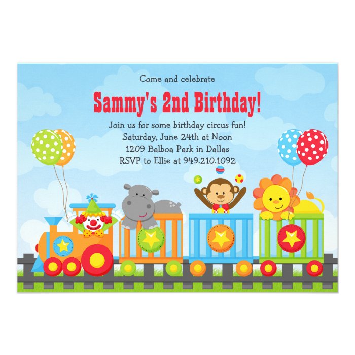 Kids Circus Train Birthday Party Invitation