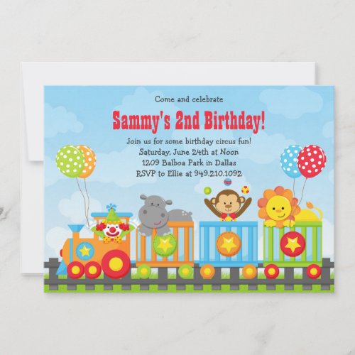 Kids Circus Train Birthday Party Invitation