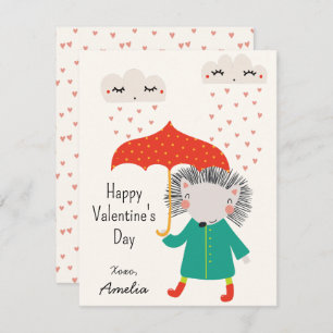 Kids Classroom Cute Hedgehog Valentine's Day Note Card