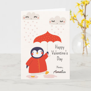 Kids Classroom Cute Penguin Valentine's Day Card