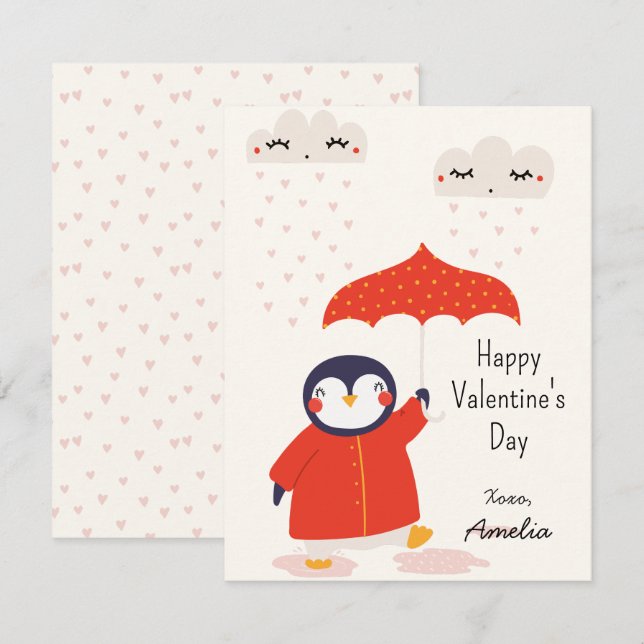 Kids Classroom Cute Penguin Valentine's Day Note Card (Front/Back)