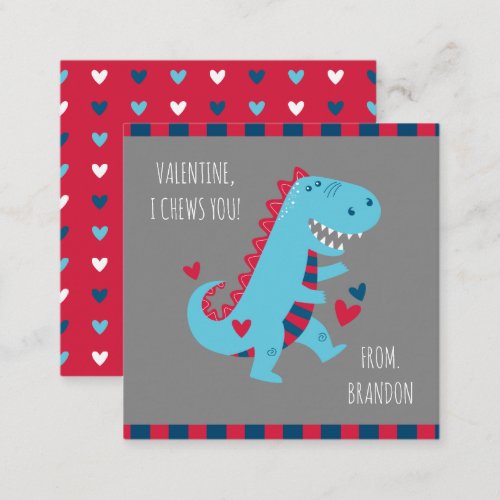 Kids Classroom Dinosaur Valentines Note Card