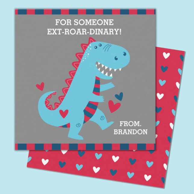 Kids Classroom Dinosaur Valentines Note Card (Kids Valentines Dinosaur mini card, great for a Valentine's Day classroom exchange)