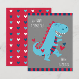 Kids Classroom Dinosaur Valentines Note Card