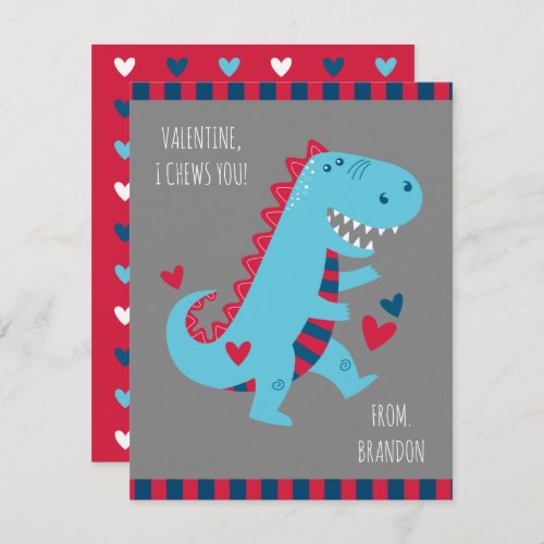 Kids Classroom Dinosaur Valentines Note Card