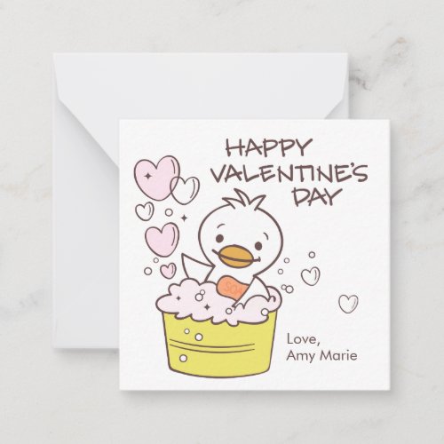 Kids Classroom Duck Bubble Bath Hearts Valentine Note Card