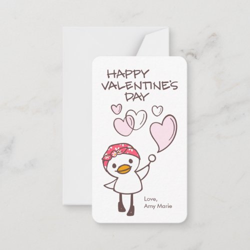 Kids Classroom Duck Bubble Hearts Valentine Note Card