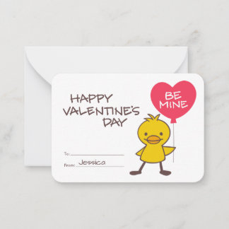 Kids Classroom Duckling BE MINE Balloon Valentine Note Card