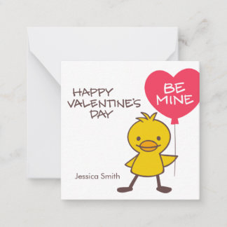 Kids Classroom Duckling BE MINE Balloon Valentine Note Card