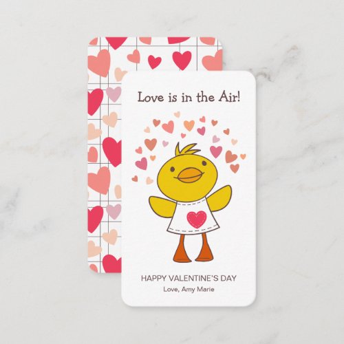 Kids Classroom Love is in the Air Duck Valentine Note Card
