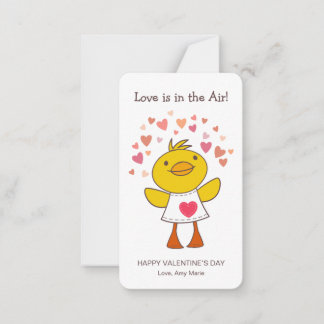 Kids Classroom Love is in the Air Duck Valentine Note Card