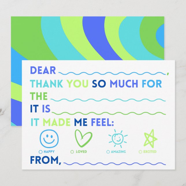 Kids Classroom Thank You Cards | Fill In The Blank (Front/Back)