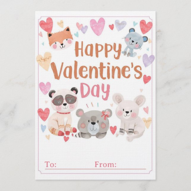 Kids Classroom Valentine Cards | Cute Cartoons (Front)