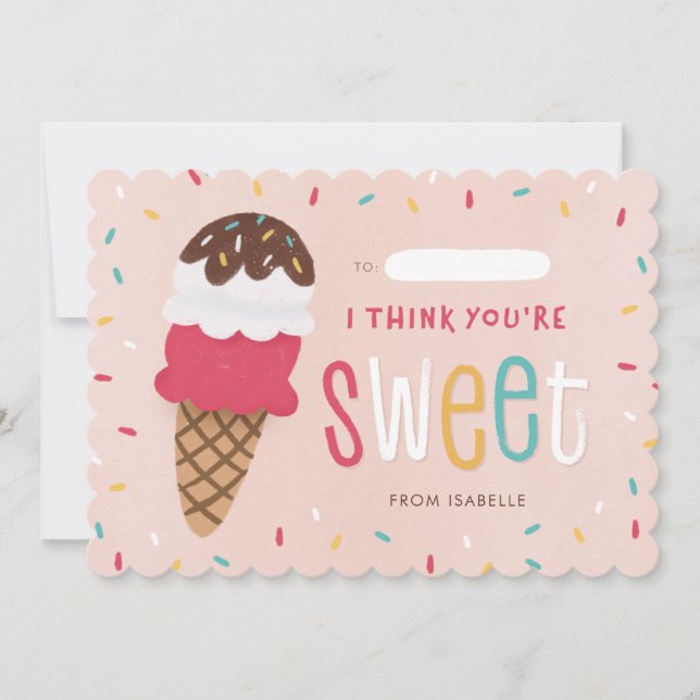 Kids Classroom Valentine with Ice Cream Sprinkles  Thank You Card (Front)