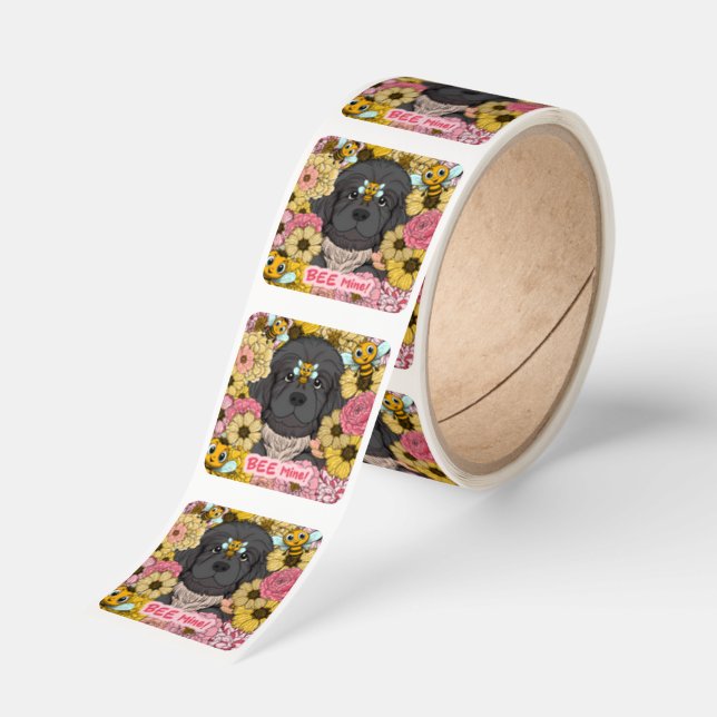 Kids Classroom Valentines Bee Dog Puppy Square Sticker (Roll)