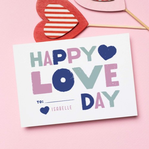 Kids Classroom Valentines Day Blocky Letters Note Card