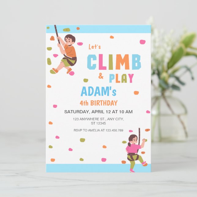 Kids Climbing Birthday Party Invitation (Standing Front)